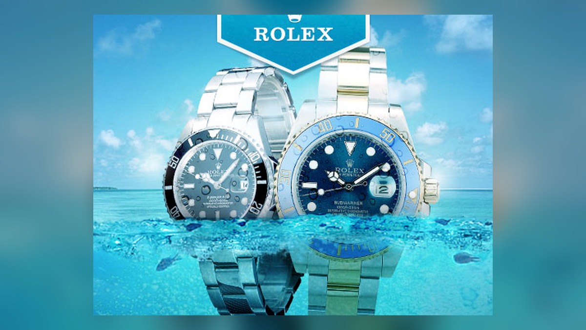 Two Submariner style watches showing rotating bezels, dive-watch dials and bracelets